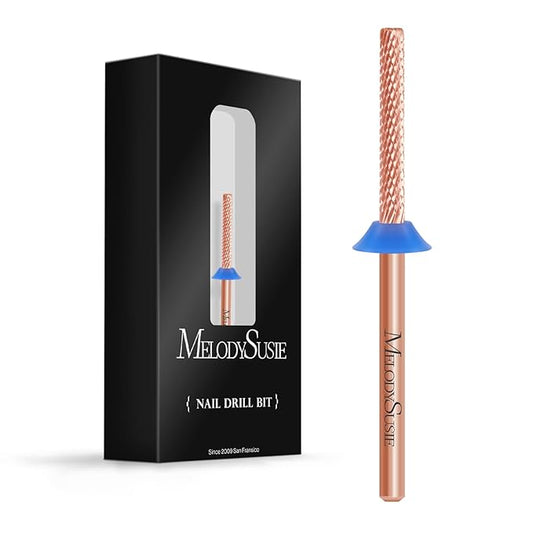 MelodySusie Super Long Mini Barrel Nail Buffer Bit, Professional Safety Carbide Nail Bit for Nail Bed File Cuticle Dead Skin Cleaning Nail Prepare, Two Way Rotate, Manicure Salon Supply, Rose Gold, M