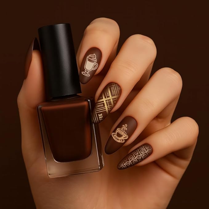 PH PandaHall 3pcs Coffee Theme Nail Stamping Plates Bakery Dessert Nail Art Stencils Coffee Beans Nails Stamper Stainless Steel Nails Image Plates for Women Manicures Salon Print Design Supplies