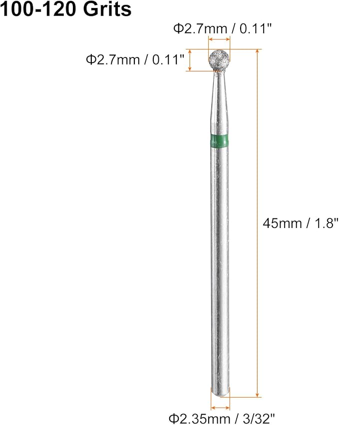 HARFINGTON 13pcs 100-120 Grits Diamond Grinding Bit 2.7mm Ball Head 2.35mm Shank 2.2.7mm Length Stone Sanding Drill Bits Rotary Tool for Ceramic Glass Nails Grinding Polishing