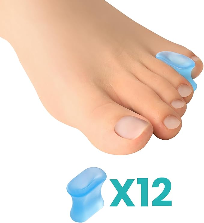 Upgraded Gel Toe Separators – 12-Pack Bunion Pads – Toe Spacers for Straightening Overlapping Toes, Bunions, Calluses – Soft Silicone Bunion Corrector for Men and Women(Small Size)