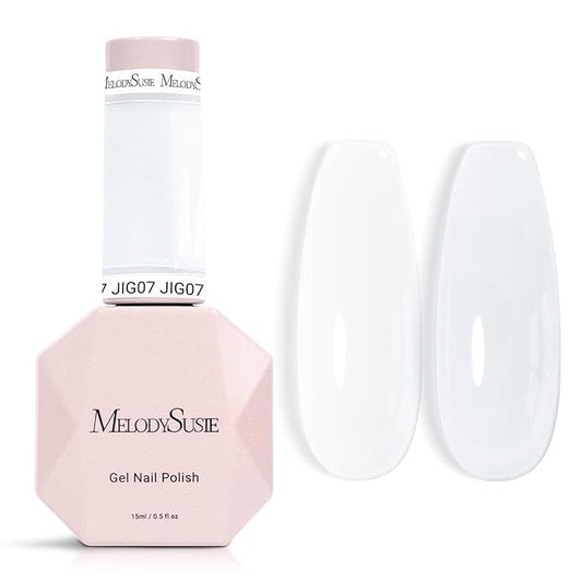 MelodySusie White Gel Nail Polish, 0.5Fl.oz Jeweliver Jelly Gel Polish Translucent Nude Natural Color Soak Off UV LED Light Cure Gift Nail Art Manicure DIY at Home JIG07