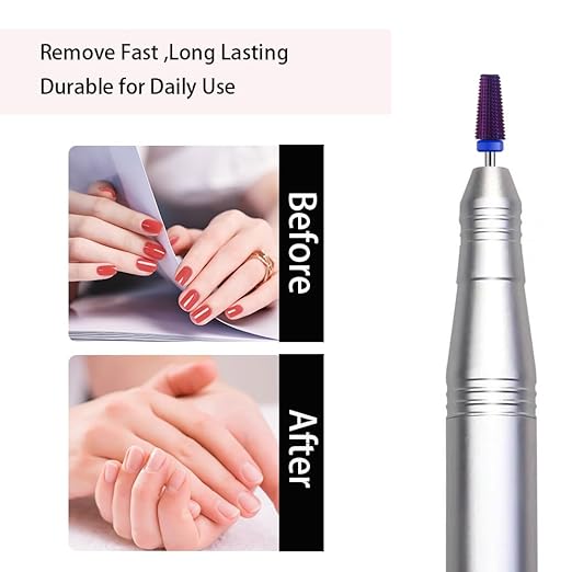 5 in 1 Nail Drill Bits Carbide Rotary Bit,3/32" Shank - Manicure Nail Art, Drill Machine Accessory,Acrylic or Hard Gel Remover(Purple, C)