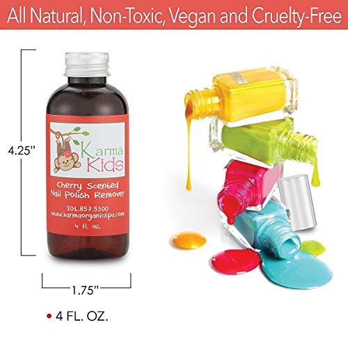 Karma Organic Nail Polish Remover Cherry Scented for Kids – Clean Beauty, Vegan, Cruelty Free, Acetone Free – Nails Strengthener for Fingernails – 4 fl. Oz.