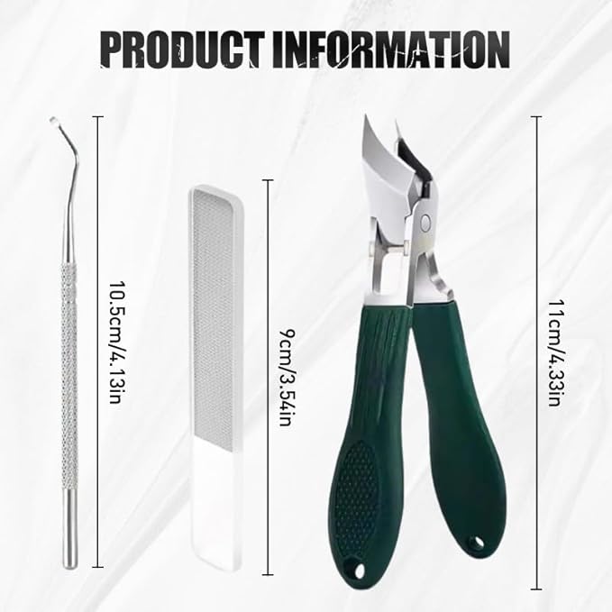 Splashproof 25° Beveled Edge Nail Clippers 3-Piece Set, New Long Handle Wide Jaw Opening Anti-Splash Slanted Nail Clipper for Thick and Ingrown Nails,Includes Nail File for Complete Nail Care (Blue)