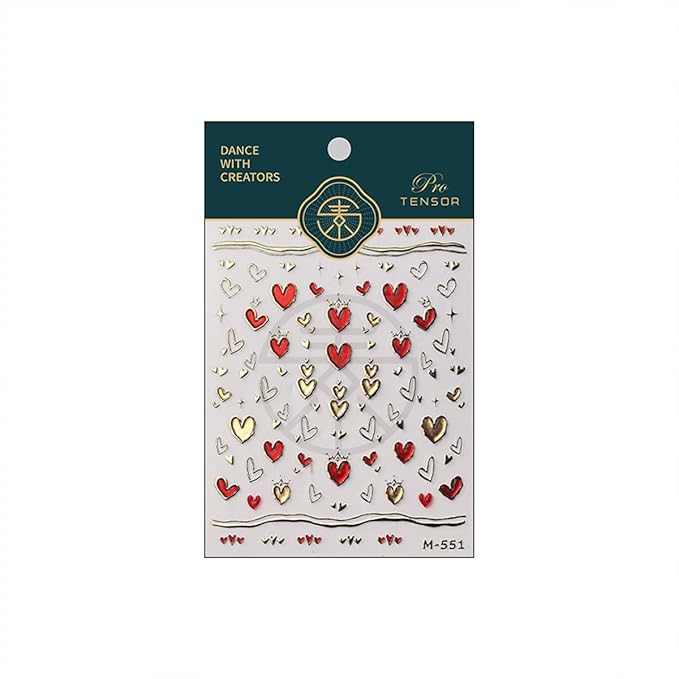 5D Embossed Heart Nail Stickers for Art - Gold Red Self-Adhesive Valentine's Day Decals - Golden Design for Women - Nail Supplies Decorations Accessories