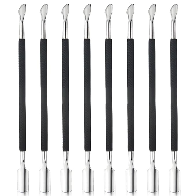 8 Pieces Nail Cuticle Pusher Stainless Steel Nail Polish Cuticle Remover Double Ended Manicure Nail Pedicure Tool Metal Cuticle Peeler Scraper for Fingernails and Toenails (Black)