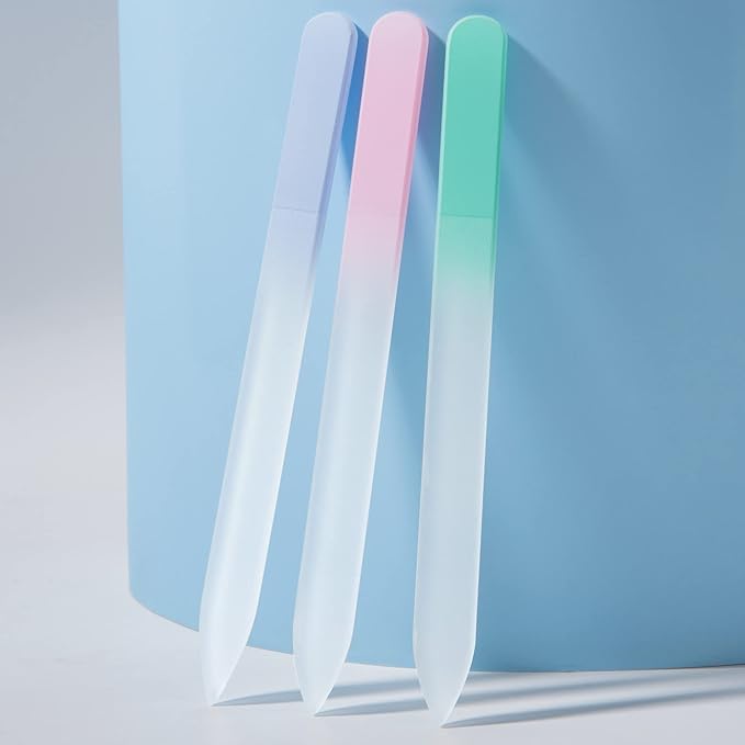 Glass Nail File 3 Pack for Natural Nails, Crystal Fingernail Files with Case Etched Nail Filer Professional Nail File Glass Lima de uñas, Unique Christmas Gifts Stocking Stuffers for Women Adults