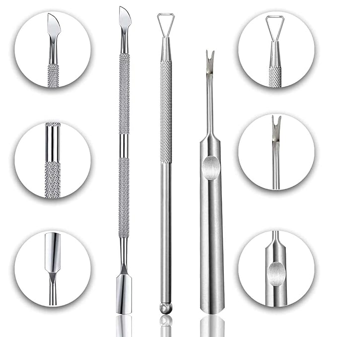 6 PCS Cuticle Pusher and Cutter Remover Stainless Nail Polish Peeler Scraper Durable Manicure and Pedicure Cleaner Tool - Professional & Durable