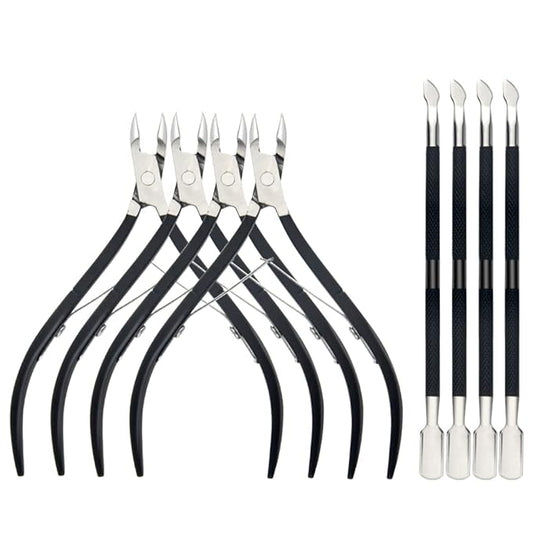 8Pieces Cuticle Trimmer Cuticle Nipper Cuticle Remover Cuticle Cutter with Cuticle Pusher Stainless Steel Cuticle Cutter Clipper Nail Tools for Fingernails and Toenails (Black)