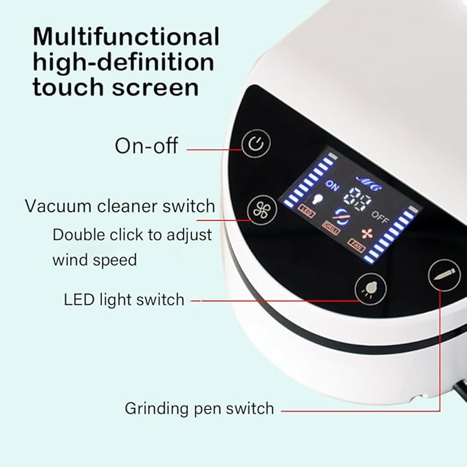 Nail Dust Collector 230W With LED Light and Drill 100-230V Multifunctional Extractor for Acrylic Gel Nails, Salon (Machine With Filter)