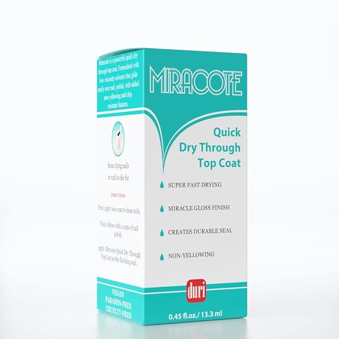 duri Miracote Quick Dry Through Top Coat for Miracle Gloss Finish, None Yellowing, Low Viscosity, Protects Polish from Chipping, Super Glossy, 2 pack