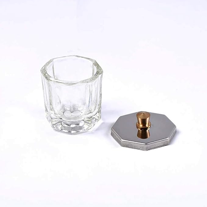 Kalolary 2 Pcs Mini Dappen Dish for Nail Acrylic Powder, Glass Crystal Cup with Stainless Steel Lid Nail Art Acrylic Liquid Powder Nail Crystal Bowl Glassware Tools for Nail Art Manicure
