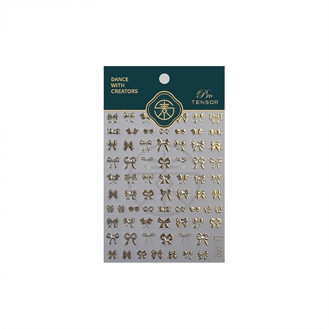 5D Embossed Bow Nail Stickers - Gold Bow Nail Art Decals with Rhinestone Knot Designs for Women's Manicure