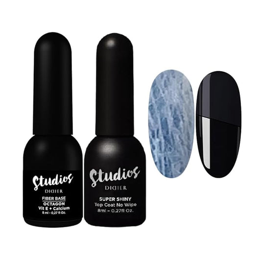 DIDIER LAB Premium Octagon Base and Top Coat Gel Nail Polish - Clear Base Coat Nail Polish and Long Lasting Glossy No Wipe Top Coat - LED UV Nails Polish Soak Off Gel Polish Kit 2pcs