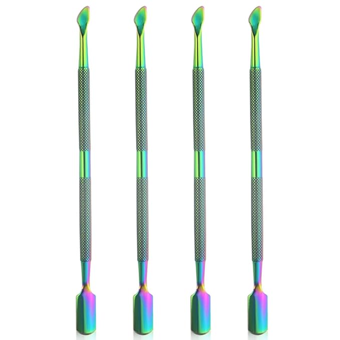 4 Pieces Nail Cuticle Pusher Stainless Steel Nail Polish Cuticle Remover Double Ended Manicure Nail Pedicure Tool Metal Cuticle Peeler Scraper for Fingernails and Toenails (Rainbow)
