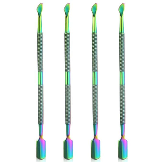 4 Pieces Nail Cuticle Pusher Stainless Steel Nail Polish Cuticle Remover Double Ended Manicure Nail Pedicure Tool Metal Cuticle Peeler Scraper for Fingernails and Toenails (Rainbow)