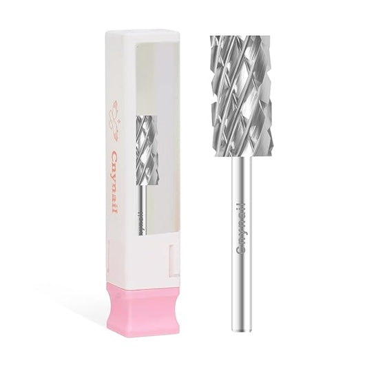 3/32" Large Barrel Bit Tungsten Carbide Nail Drill Bit Safety Bit for Gel & Acrylic Removal, Right Way Rotating Efile Tip, Salon Electric File Accessory (5XC Girt, Silver)