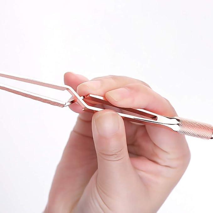 SILPECWEE 1Pc Rose Gold Nail Cuticle Pusher C Curve Nail Pinching Clips Nail Pusher Gel Nail Scraper False Nail Shaping Tweezers Nail Polish Remover Multi-Function Manicure Tools