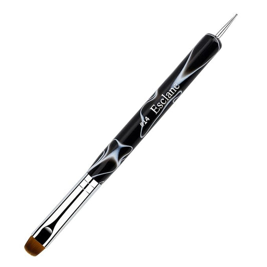 French Manicure Brush, Esclane 2 Way French Nail Brush with Dotting Tool for Manicure Cuticle Clean Up Nail Art Design, French Tip Brush (Black, #14)