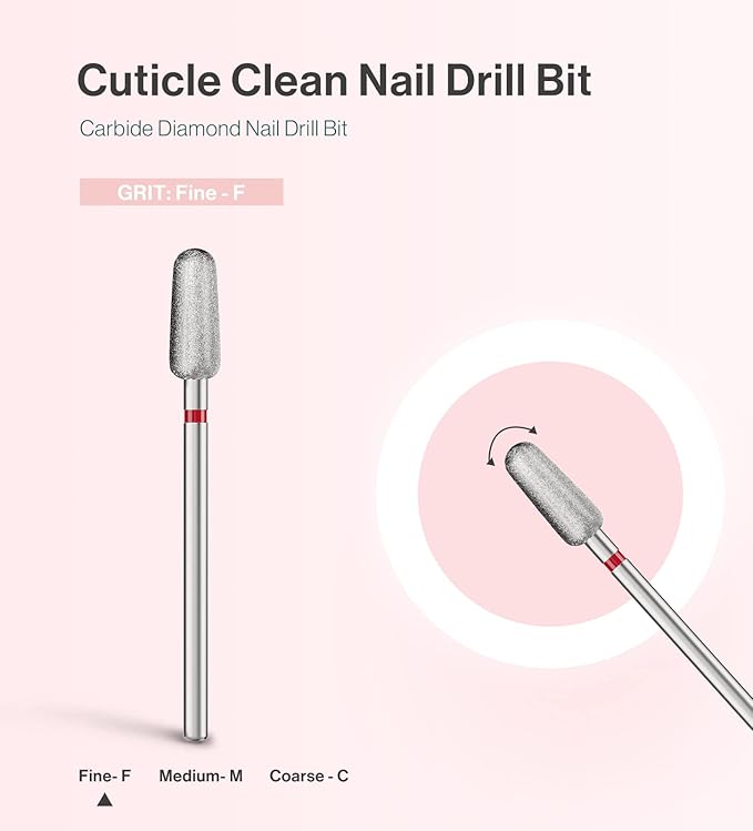 MelodySusie 5mm Round Tapered Cuticle Clean Nail Drill Bit 3/32'', Professional Safety Carbide Diamond Under Nail Cleaner for Cuticle Dead Skin Nail Prepare, Beginners Bits, Series Bit-S, Fine