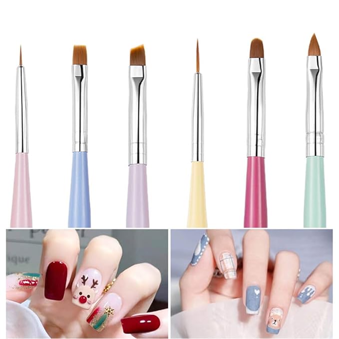 Nail Art Brushes 6Pcs - Painting, Liner, Dotting Pens for Salon