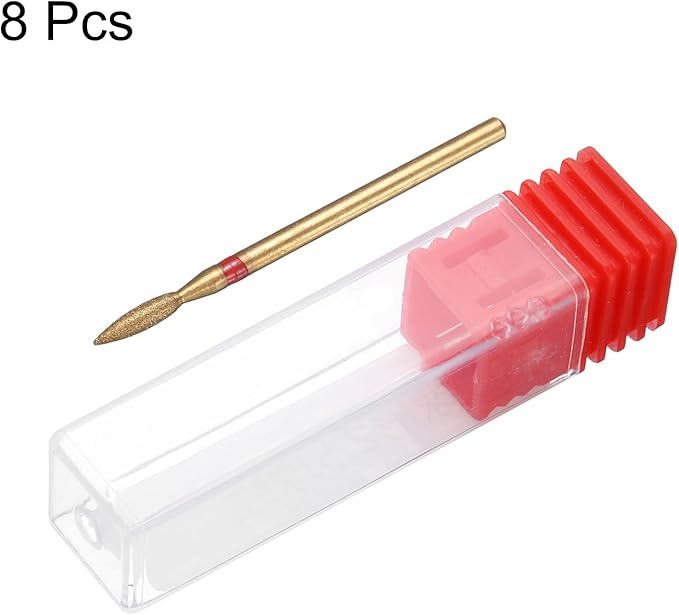 HARFINGTON 8pcs 200-230 Grits Diamond Grinding Bit 2.2mm Oval Head 2.35mm Shank 9mm Length Titanium Plated Stone Sanding Drill Bits Rotary Tool for Nails Grinding Polishing
