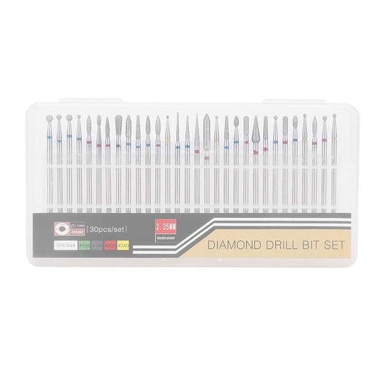 30Pcs 3/32“ Russian Manicure Drill Bits for Nails Kit,Metal Nail Drill Bits with Case for Most Electric Manicure Machines