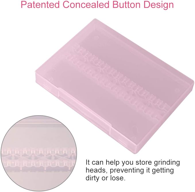 TOPINCN 14-Hole Nail Drill Bit Box, Modern Pink Storage Box for Nail Art Salon & Home Use