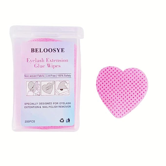 Lint Free Nail Wipes, 400pcs Eyelash Extension Glue Wipes,Super Absorbent Soft Non-woven Fabric Heart Shaped Nail Remover Wipes for Lash Extension Supplies & Nail Polish Bottle(Dark Pink)