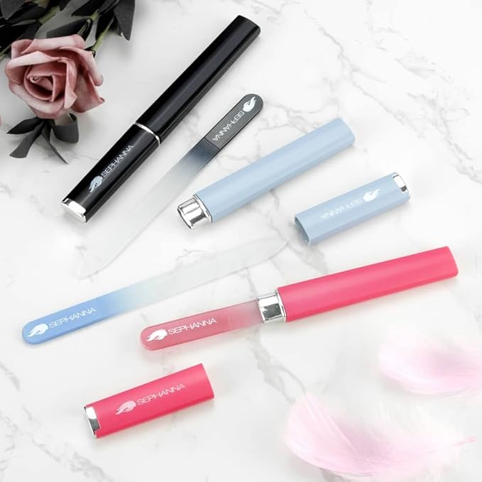 3 Pack Premium Crystal Glass Nail File for Natural Nails, Professional Glass Nail Files with case for Unisex, Portable Czech Glass Nail File Double Sided for Natural & Acrylic Nail Care