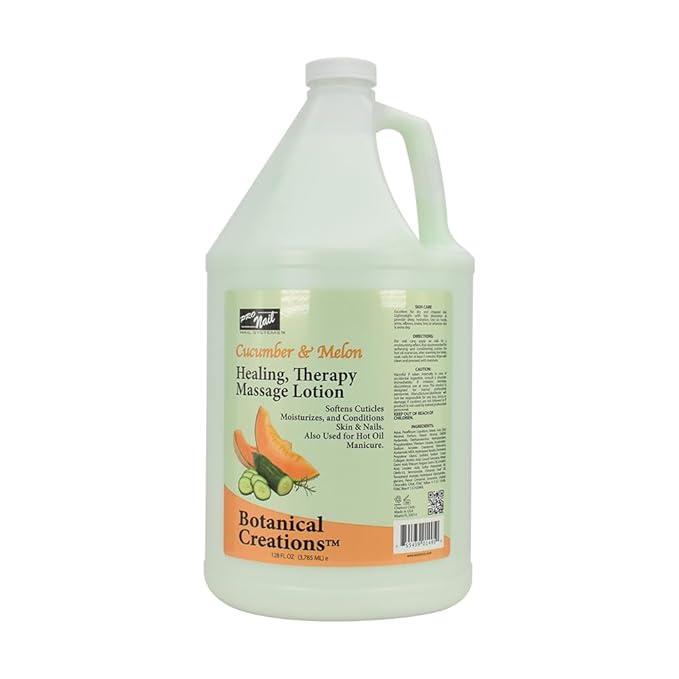 PRO NAIL - Healing Therapy Massage Lotion - Professional Pedicure, Body and Hot Oil Manicure, Infused with Natural Oils, Vitamins, Panthenol and Amino Acids (Cucumber and Melon, 1 Gallon)