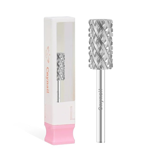 3/32" Large Barrel Bit Tungsten Carbide Nail Drill Bit Safety Bit for Gel & Acrylic Removal, 2- Way Rotating Efile Tip, Salon Electric File Accessory (4XC Girt, Silver)