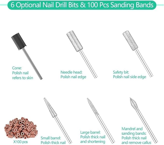 30000 RPM Professional Nail Drill Machine Efile Electric Nail Filer Kit for Finger Toe Nails, Acrylic Gel Nails, Manicure Pedicure Drill with 6Pcs Nail Bits, 106Pcs Sanding Bands - Grey