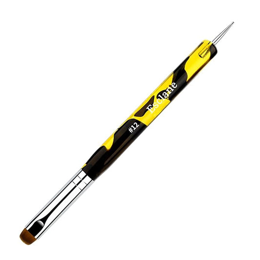 French Manicure Brush, Esclane 2 Way French Nail Brush with Dotting Tool for Manicure Cuticle Clean Up Nail Art Design, French Tip Brush (Yellow, #12)