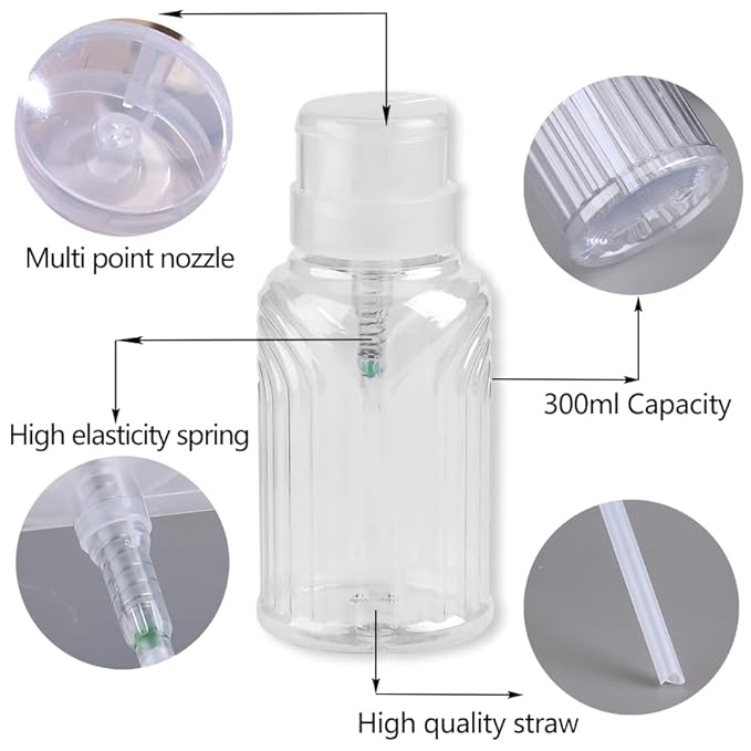 Nail Polish Remover Pump Push Down Pump Dispenser 500Pcs Lint Free Nail Wipes Pump Bottles for Liquids Eye Makeup Remover Pump Push Down Alcohol Dispenser Empty Clear Bottle