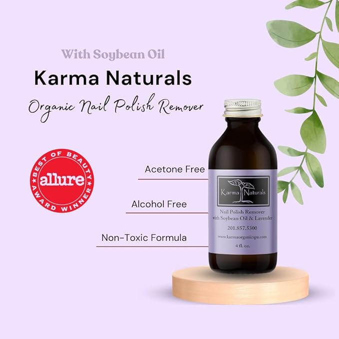 Karma Organic Nail Polish Remover with Soybean Oil and Lavender Oil- Non Toxic, Vegan, Cruelty Free, Acetone Free – Nails Strengthener for Fingernails – 12 fl. Oz. (3 Pack)