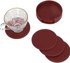 6PCS PU Leather Drink Coasters Red Round Table Coasters - Image 6