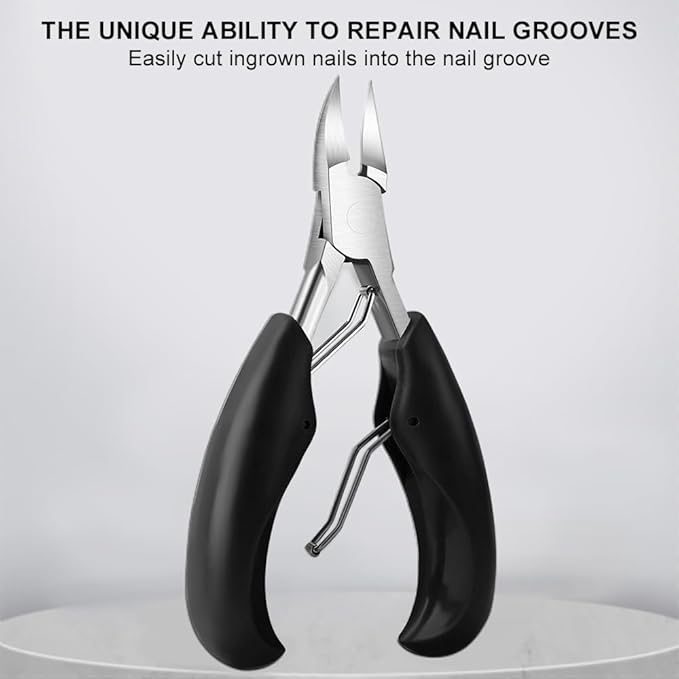 4Pcs Professional Nail Clippers Set, Ultra Sharp Sturdy Fingernail Clipper and Heavy Duty Toe Nail Clippers Adult Thick Nails Long Handle (Black)