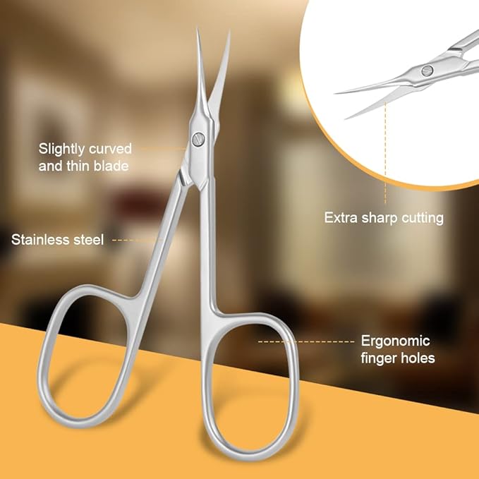 AOMIG Cuticle Scissors, Stainless Curved Blade Multi-purpose Sharp Small Scissors for Grooming, Eyebrow, Eyelash, Nose Hair, Nail, Manicure, Dry Skin