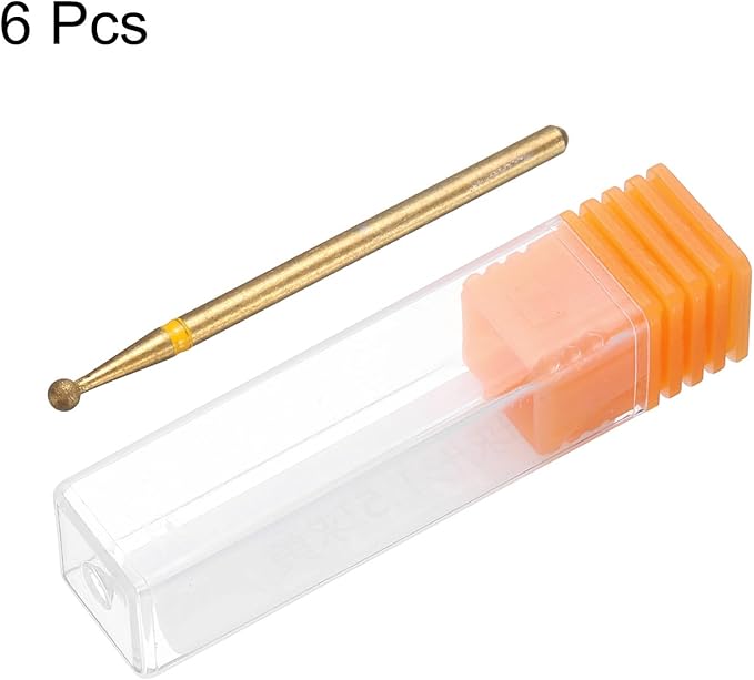 HARFINGTON 6pcs 325-400 Grits Diamond Grinding Bit 2.3mm Ball Head 2.35mm Shank 2.3mm Length Titanium Plated Stone Sanding Drill Bits Rotary Tool for Nails Grinding Polishing