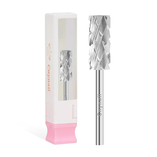 3/32" 5.35MM Small Barrel Flat Top Bit Tungsten Carbide Nail Drill Bit Safety Bit for Gel & Acrylic Removal, Right Way Rotating Efile Tip, Salon Electric File Accessory (5XC Grit, Silver)