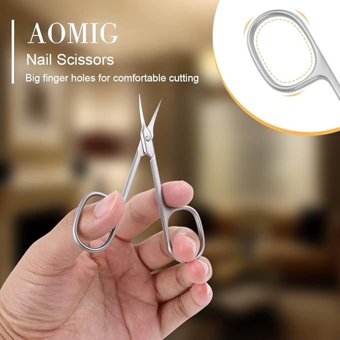 AOMIG Cuticle Scissors, Stainless Curved Blade Multi-purpose Sharp Small Scissors for Grooming, Eyebrow, Eyelash, Nose Hair, Nail, Manicure, Dry Skin