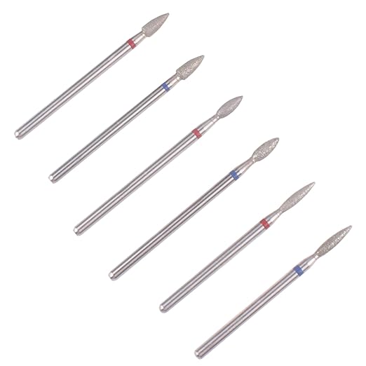 MZCMSL 6pcs Flame Shape Diamond Cuticle Nail Drill Bit, Pro Manicure Drill Bit for Nail Prep, 3/32 Shank efile Bit