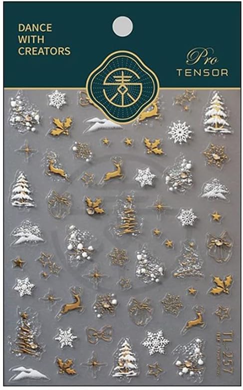 Christmas Nail Art Stickers 5D Embossed Christmas Nail Decals with Rhinestone 1PCS Gold Deer Xmas Tree Snowflake Xmas Nails Design Manicure Sticker Accessories for Women Holiday DIY Nail Decorations