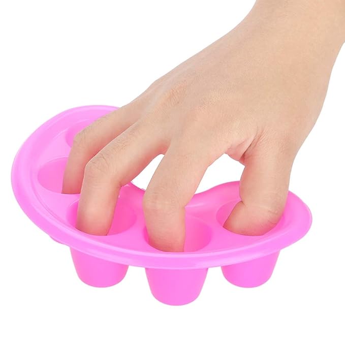 Nail Soaking Bowl, 5Pcs Five Holes Nail Art Tips Hand Soak Bowl Tray Soak Off Bowl Manicure Bowl Treatment Remover Manicure Soaking Tool for Nail Soak Off Nail Polishing, Rose Red