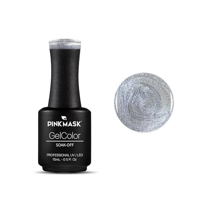 PINK MASK Gel Color Nail 15mL, Soak-Off Professional UV/LED, No-Wipe Formula, Long Lasting shine nails polishes. Gel Color - Silver Lake