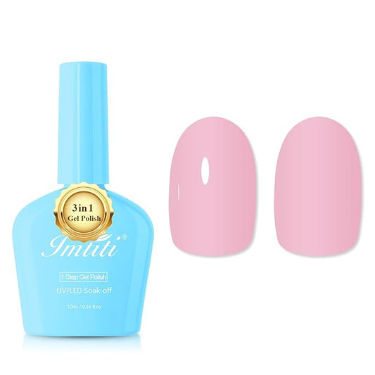 Imtiti Pink Gel Polish, Light Pink Gel Polish 3 in 1 One Step Gel Polish Kit, Soak Off LED U V Gel Polish Nail Art Starter Manicure Salon for Women Girls 0.3 Fl Oz