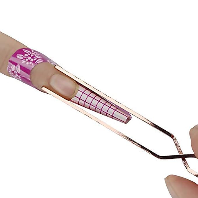SILPECWEE 1Pc Colorful Stainless Steel Nail Art Pincher Cuticle Pusher Cuticle Nippers False Nail Shaping Tweezers Multi-Function Nail Care Manicure Sticks Nail Art Tools