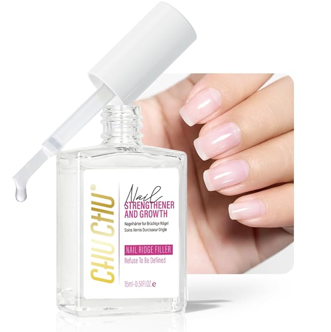 CHUCHU Nail Strengthener Base Coat: Quick Dry Protein Clear Hardener Polish - Repair Ridge Filler for Women Men Beginners Home Salon Gift - 15ML