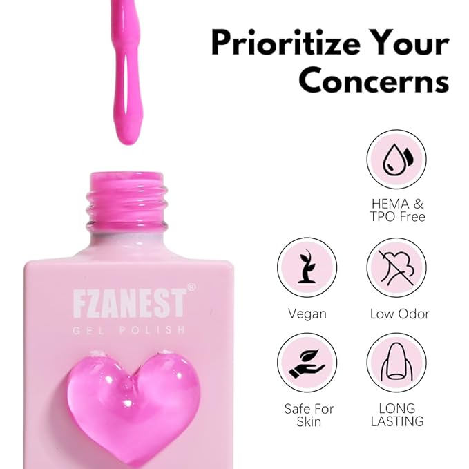 FZANEST Hema-free Gel Nail Polish Set, 30pcs TPO-free Nude Pink Red Blue Green Yellow All Season Gel Polish Colors with Rubber Base Top Coat Blooming Matte Top Soak Off Uv LED Nail Gel Kit
